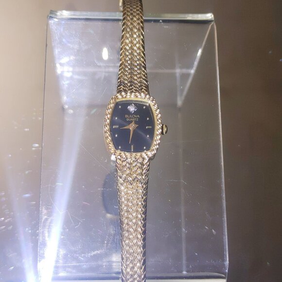 Bulova Quartz Watch Gold Tone Woven Mesh Bracelet Diamond Accent Black Dial main image 8